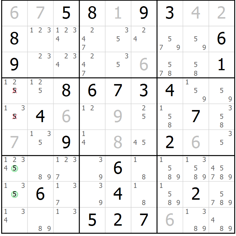 Position des candidats pour la solution de la Gr 73 page 76 du magazine de sudoku Maestro n° 094