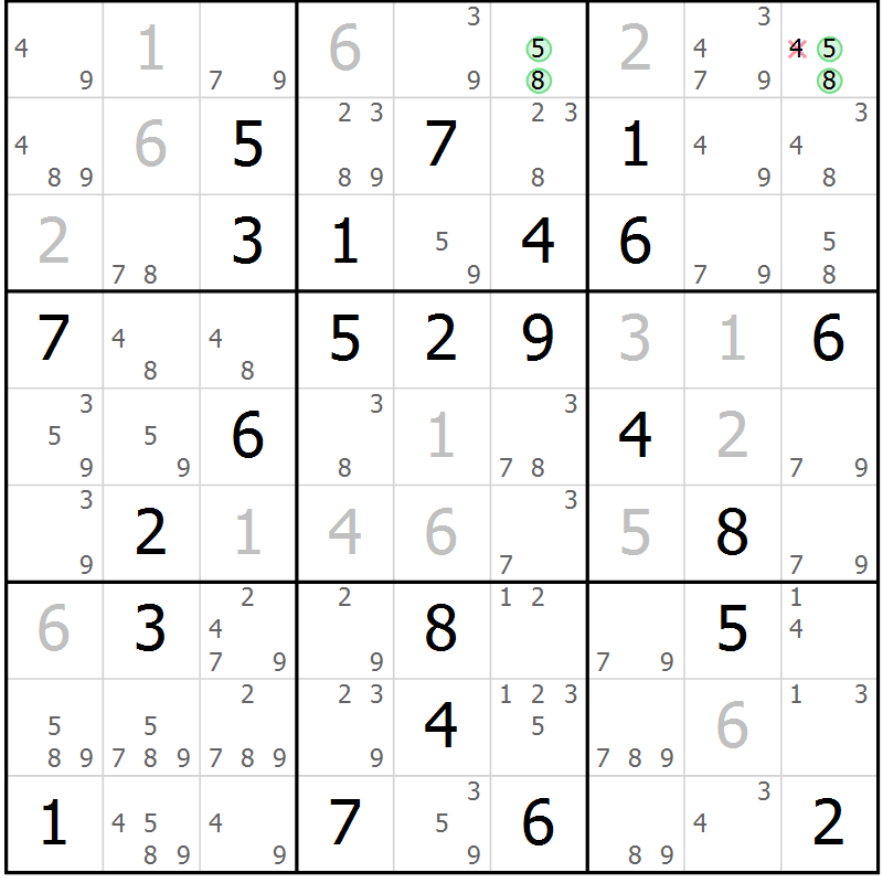 Position des candidats pour la solution de la Gr 74 page 77 du magazine de sudoku Maestro n° 094