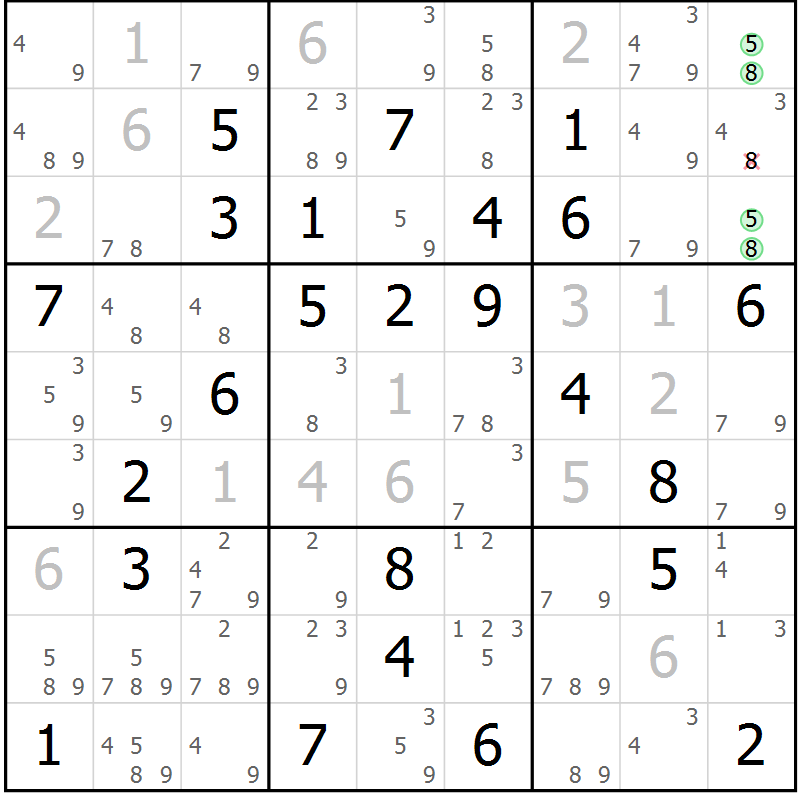 Position des candidats pour la solution de la Gr 74 page 77 du magazine de sudoku Maestro n° 094