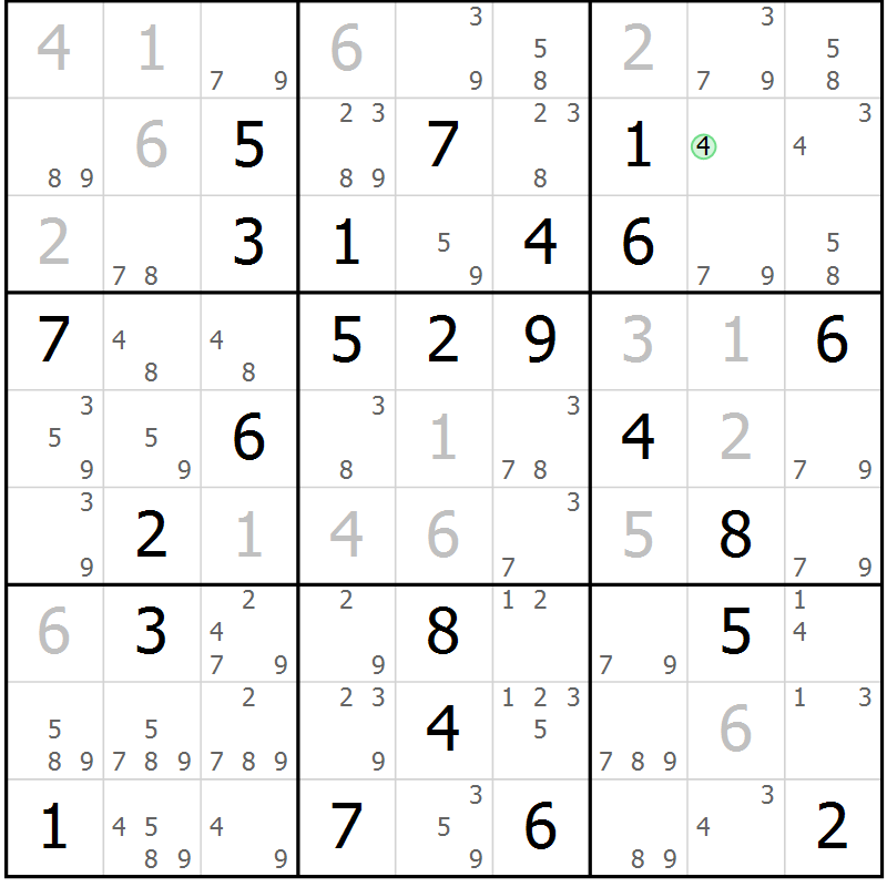 Position des candidats pour la solution de la Gr 74 page 77 du magazine de sudoku Maestro n° 094