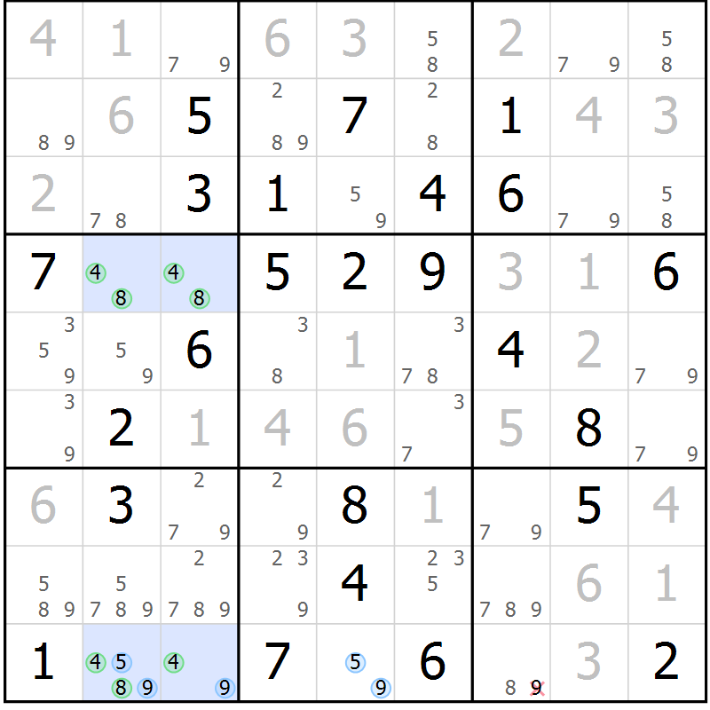 Position des candidats pour la solution de la Gr 74 page 77 du magazine de sudoku Maestro n° 094