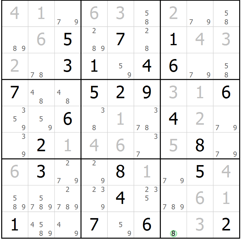 Position des candidats pour la solution de la Gr 74 page 77 du magazine de sudoku Maestro n° 094