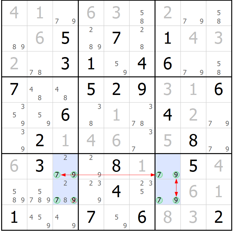 Position des candidats pour la solution de la Gr 74 page 77 du magazine de sudoku Maestro n° 094