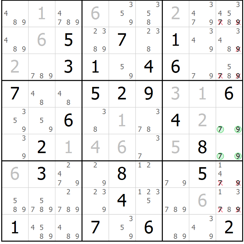 Position des candidats pour la solution de la Gr 74 page 77 du magazine de sudoku Maestro n° 094