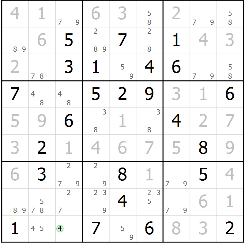 Position des candidats pour la solution de la Gr 74 page 77 du magazine de sudoku Maestro n° 094