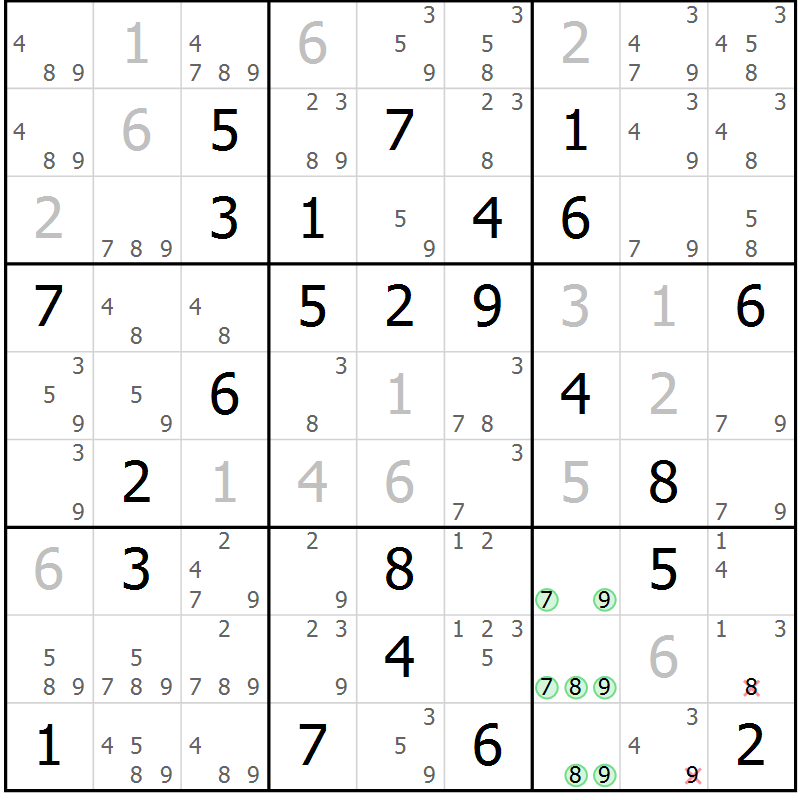 Position des candidats pour la solution de la Gr 74 page 77 du magazine de sudoku Maestro n° 094