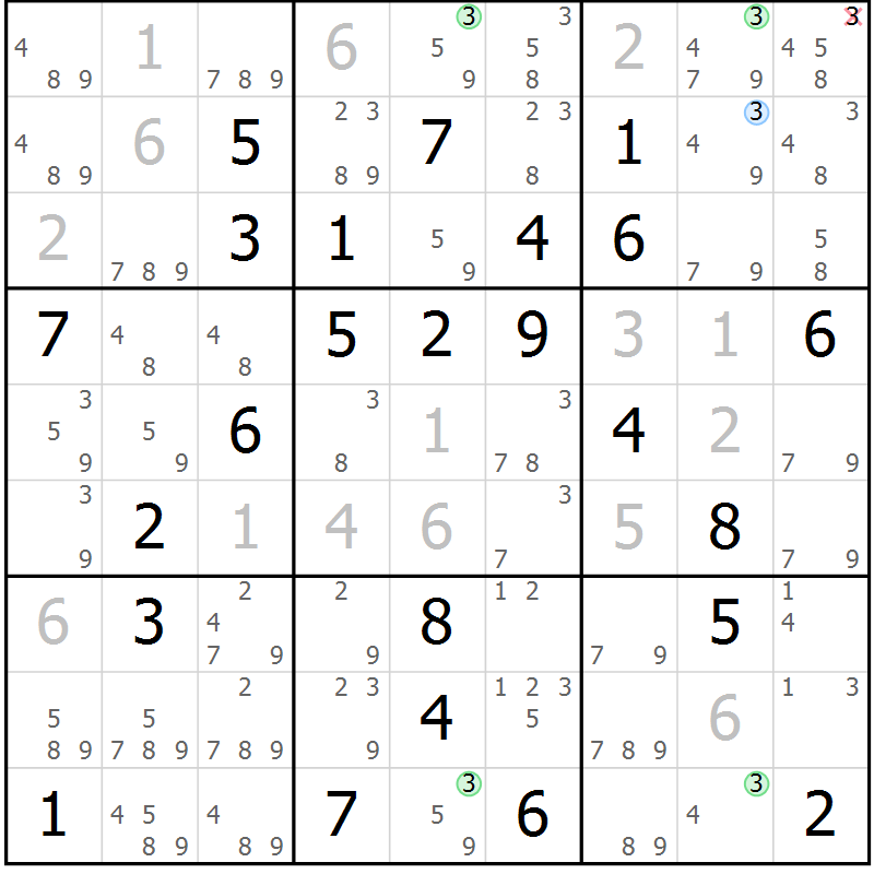 Position des candidats pour la solution de la Gr 74 page 77 du magazine de sudoku Maestro n° 094