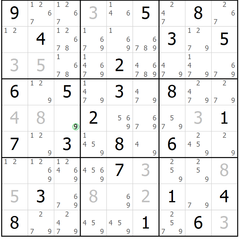 Position des candidats pour la solution de la Gr 75 page 78 du magazine de sudoku Maestro n° 094