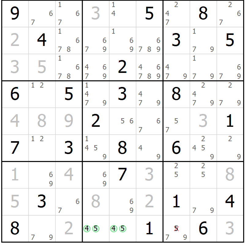 Position des candidats pour la solution de la Gr 75 page 78 du magazine de sudoku Maestro n° 094