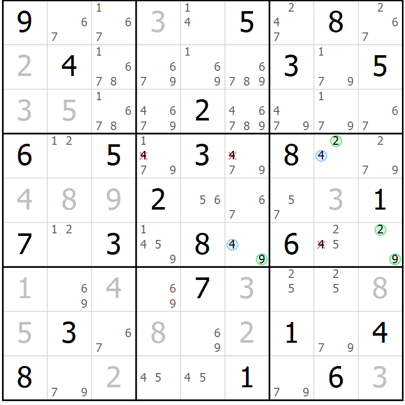 Position des candidats pour la solution de la Gr 75 page 78 du magazine de sudoku Maestro n° 094