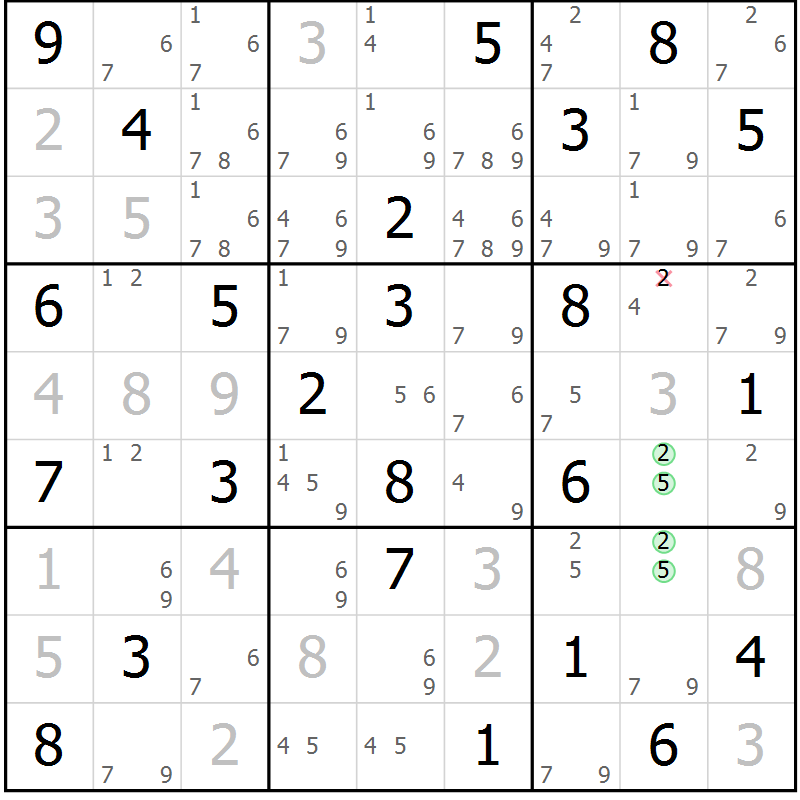 Position des candidats pour la solution de la Gr 75 page 78 du magazine de sudoku Maestro n° 094