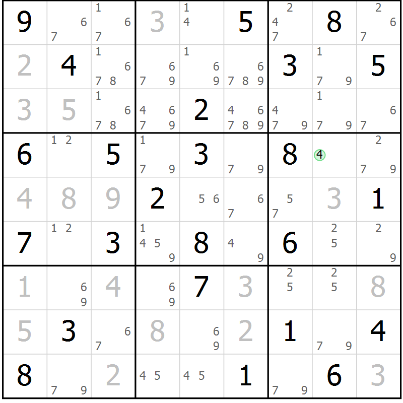 Position des candidats pour la solution de la Gr 75 page 78 du magazine de sudoku Maestro n° 094