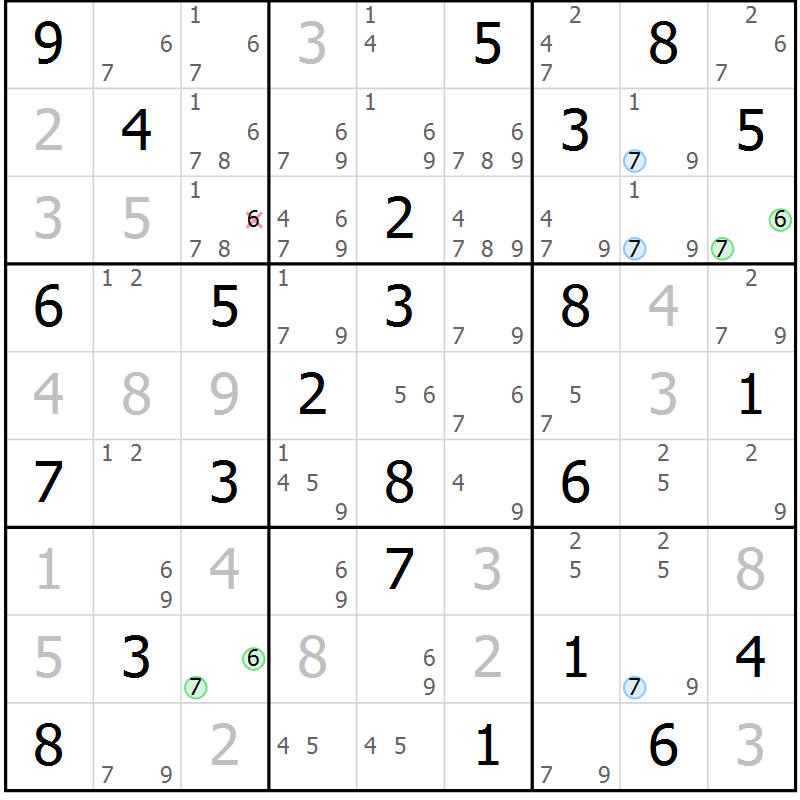 Position des candidats pour la solution de la Gr 75 page 78 du magazine de sudoku Maestro n° 094
