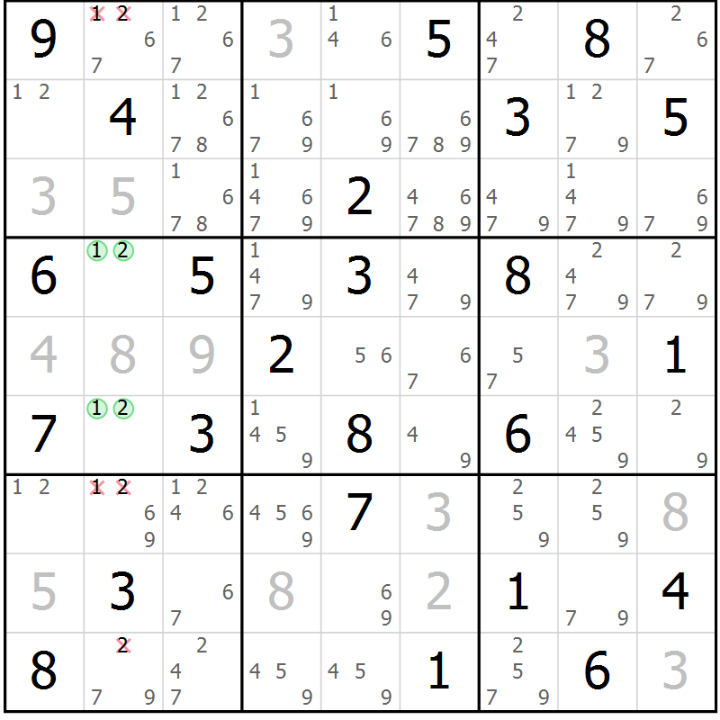 Position des candidats pour la solution de la Gr 75 page 78 du magazine de sudoku Maestro n° 094