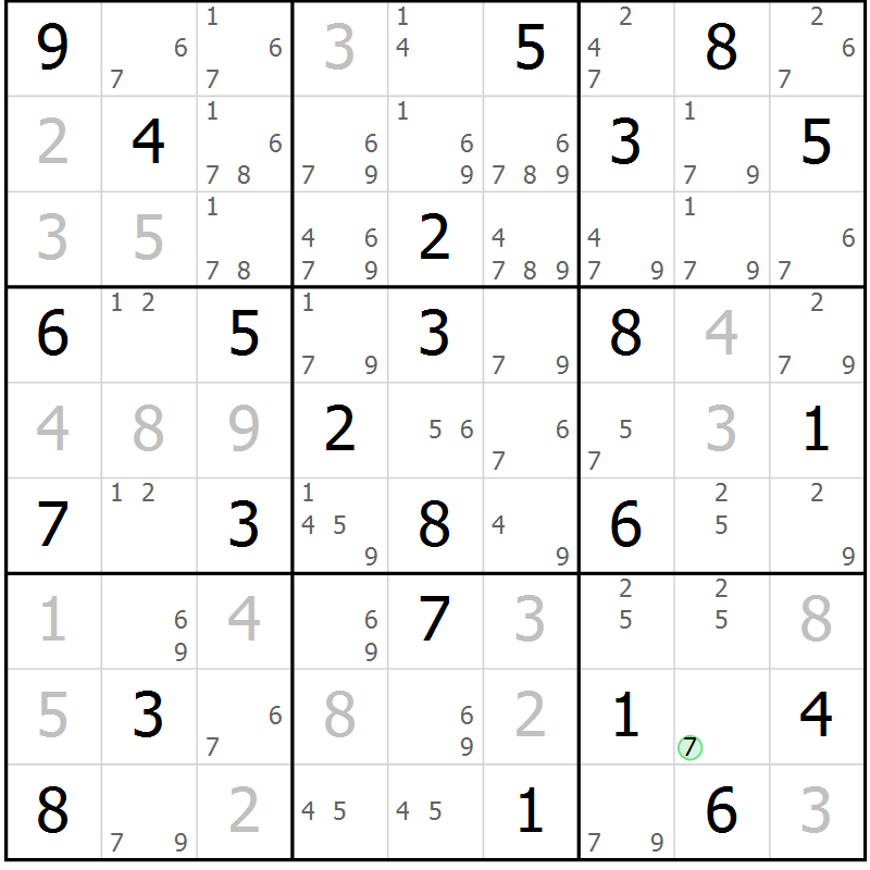 Position des candidats pour la solution de la Gr 75 page 78 du magazine de sudoku Maestro n° 094