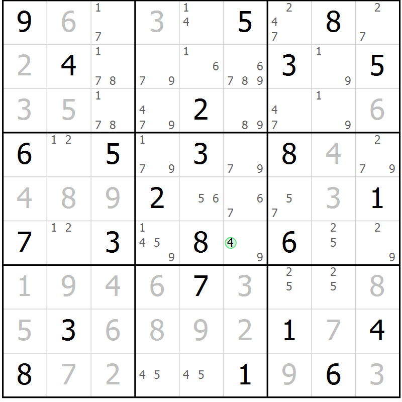 Position des candidats pour la solution de la Gr 75 page 78 du magazine de sudoku Maestro n° 094