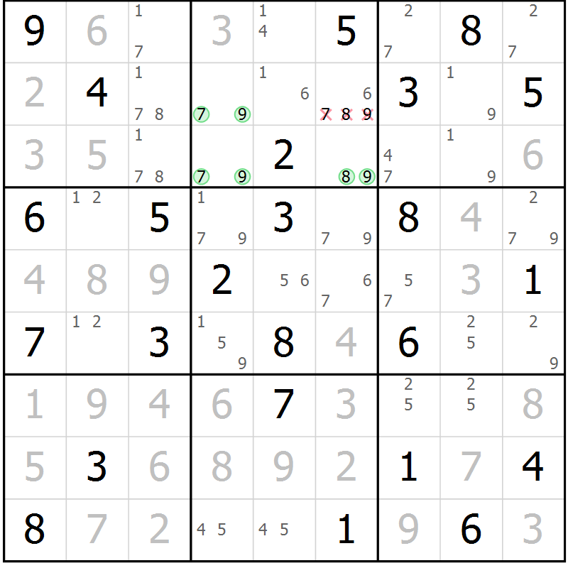 Position des candidats pour la solution de la Gr 75 page 78 du magazine de sudoku Maestro n° 094
