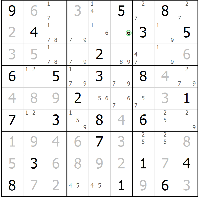 Position des candidats pour la solution de la Gr 75 page 78 du magazine de sudoku Maestro n° 094