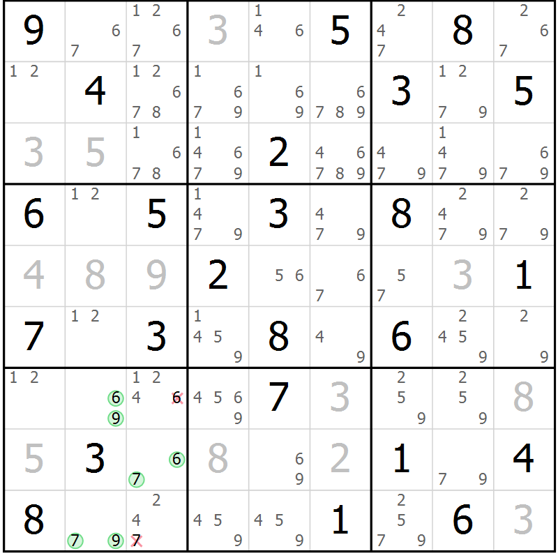 Position des candidats pour la solution de la Gr 75 page 78 du magazine de sudoku Maestro n° 094