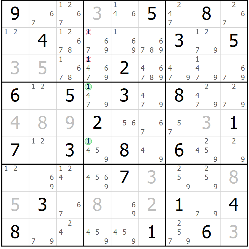 Position des candidats pour la solution de la Gr 75 page 78 du magazine de sudoku Maestro n° 094