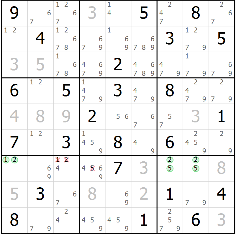 Position des candidats pour la solution de la Gr 75 page 78 du magazine de sudoku Maestro n° 094