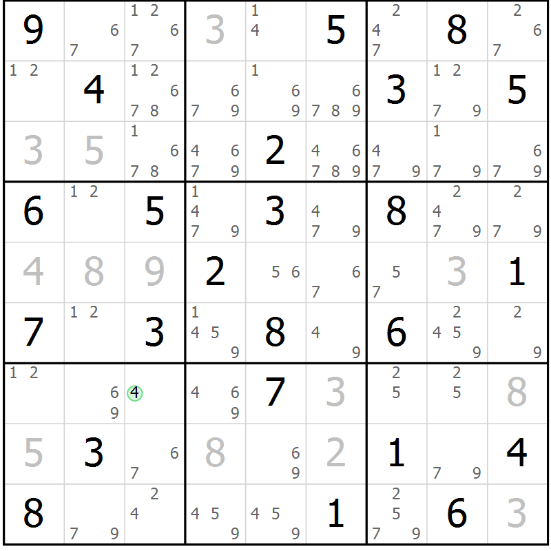 Position des candidats pour la solution de la Gr 75 page 78 du magazine de sudoku Maestro n° 094