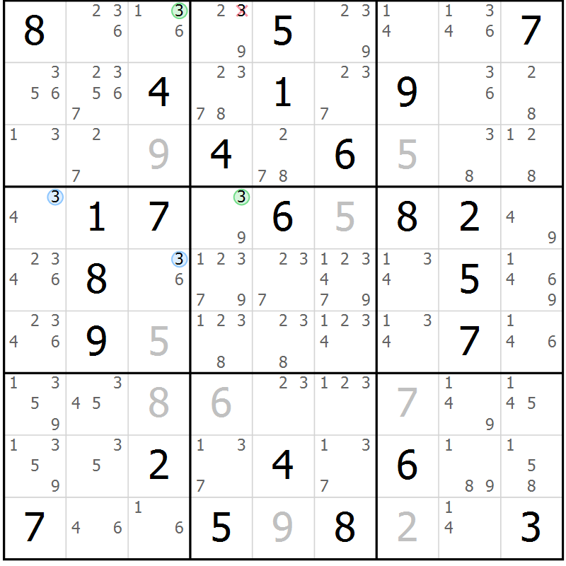 Position des candidats pour la solution de la Gr 76 page 79 du magazine de sudoku Maestro n° 094