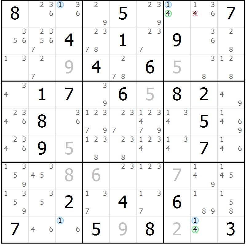 Position des candidats pour la solution de la Gr 76 page 79 du magazine de sudoku Maestro n° 094