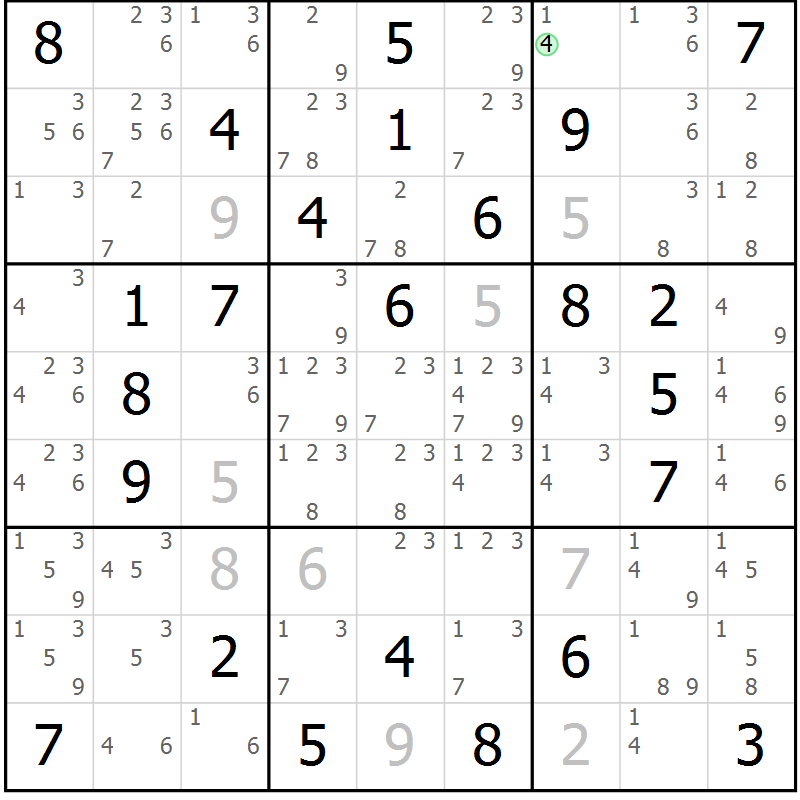 Position des candidats pour la solution de la Gr 76 page 79 du magazine de sudoku Maestro n° 094