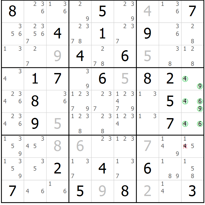 Position des candidats pour la solution de la Gr 76 page 79 du magazine de sudoku Maestro n° 094