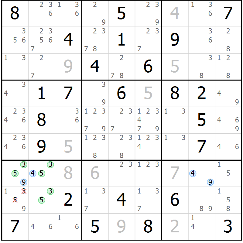 Position des candidats pour la solution de la Gr 76 page 79 du magazine de sudoku Maestro n° 094