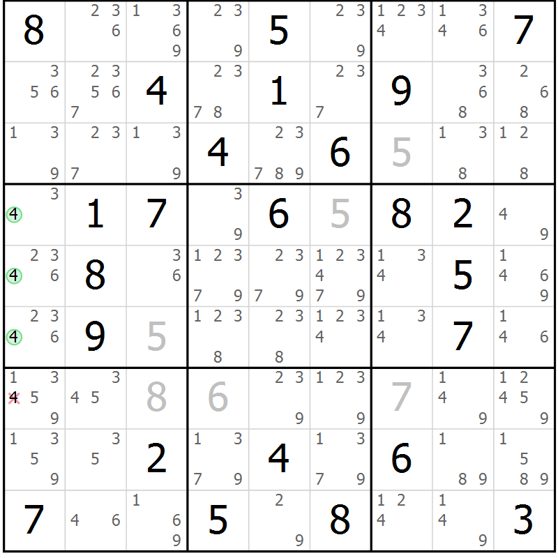 Position des candidats pour la solution de la Gr 76 page 79 du magazine de sudoku Maestro n° 094