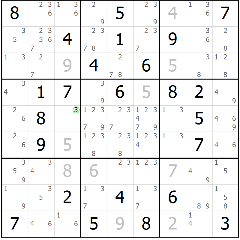 Position des candidats pour la solution de la Gr 76 page 79 du magazine de sudoku Maestro n° 094