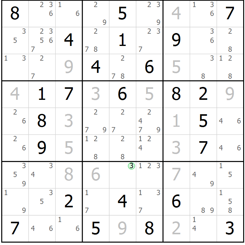 Position des candidats pour la solution de la Gr 76 page 79 du magazine de sudoku Maestro n° 094