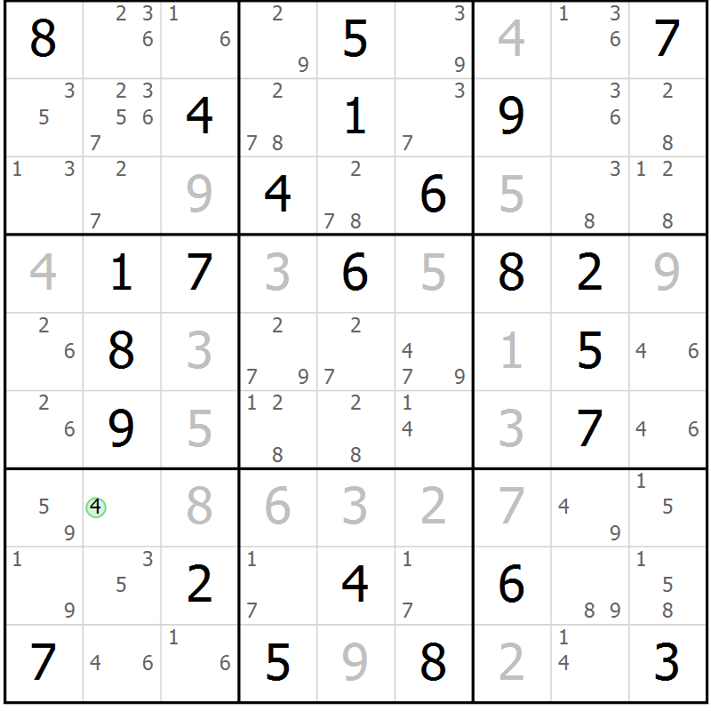 Position des candidats pour la solution de la Gr 76 page 79 du magazine de sudoku Maestro n° 094