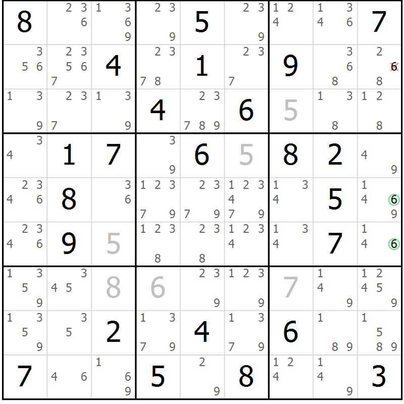 Position des candidats pour la solution de la Gr 76 page 79 du magazine de sudoku Maestro n° 094