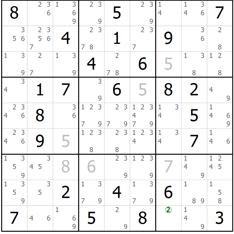 Position des candidats pour la solution de la Gr 76 page 79 du magazine de sudoku Maestro n° 094