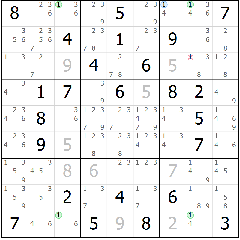Position des candidats pour la solution de la Gr 76 page 79 du magazine de sudoku Maestro n° 094