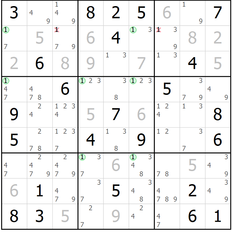 Position des candidats pour la solution de la Gr 77 page 80 du magazine de sudoku Maestro n° 094