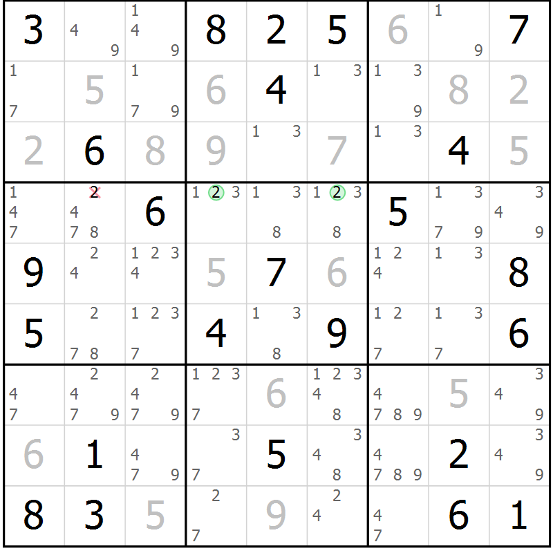 Position des candidats pour la solution de la Gr 77 page 80 du magazine de sudoku Maestro n° 094