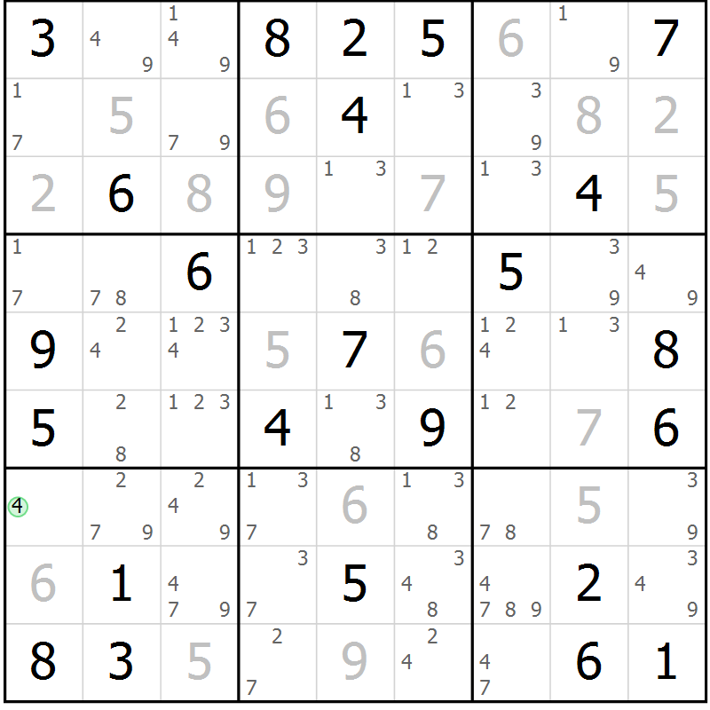 Position des candidats pour la solution de la Gr 77 page 80 du magazine de sudoku Maestro n° 094