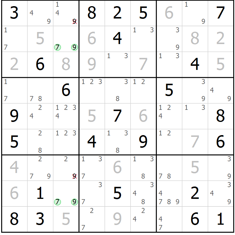 Position des candidats pour la solution de la Gr 77 page 80 du magazine de sudoku Maestro n° 094