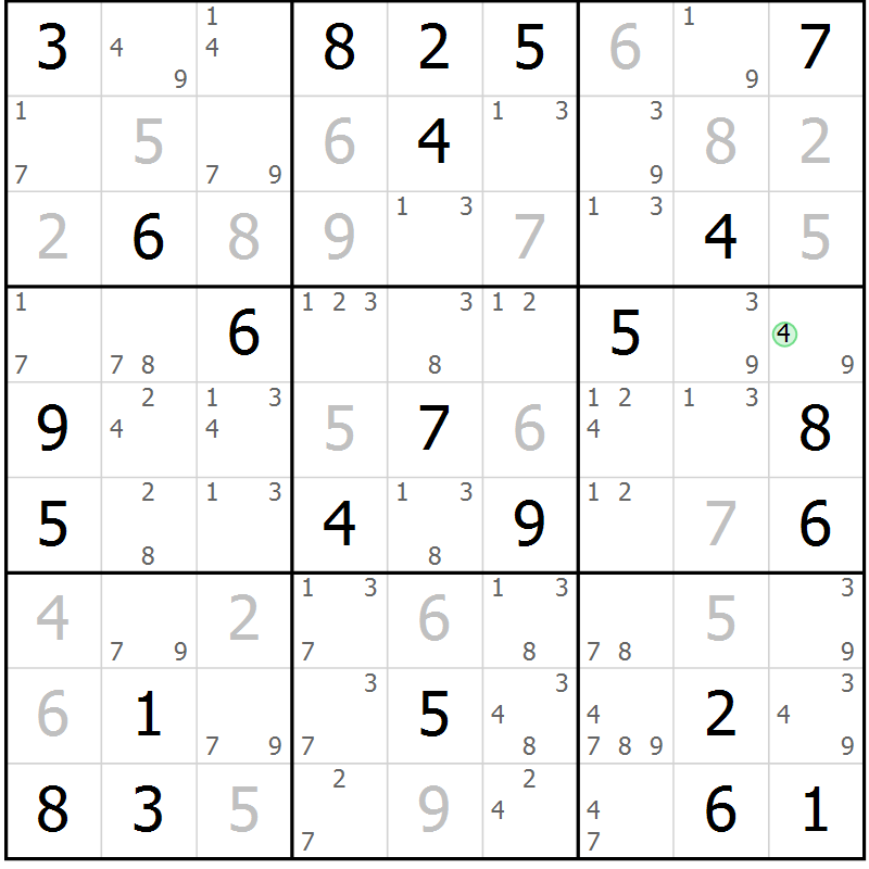Position des candidats pour la solution de la Gr 77 page 80 du magazine de sudoku Maestro n° 094