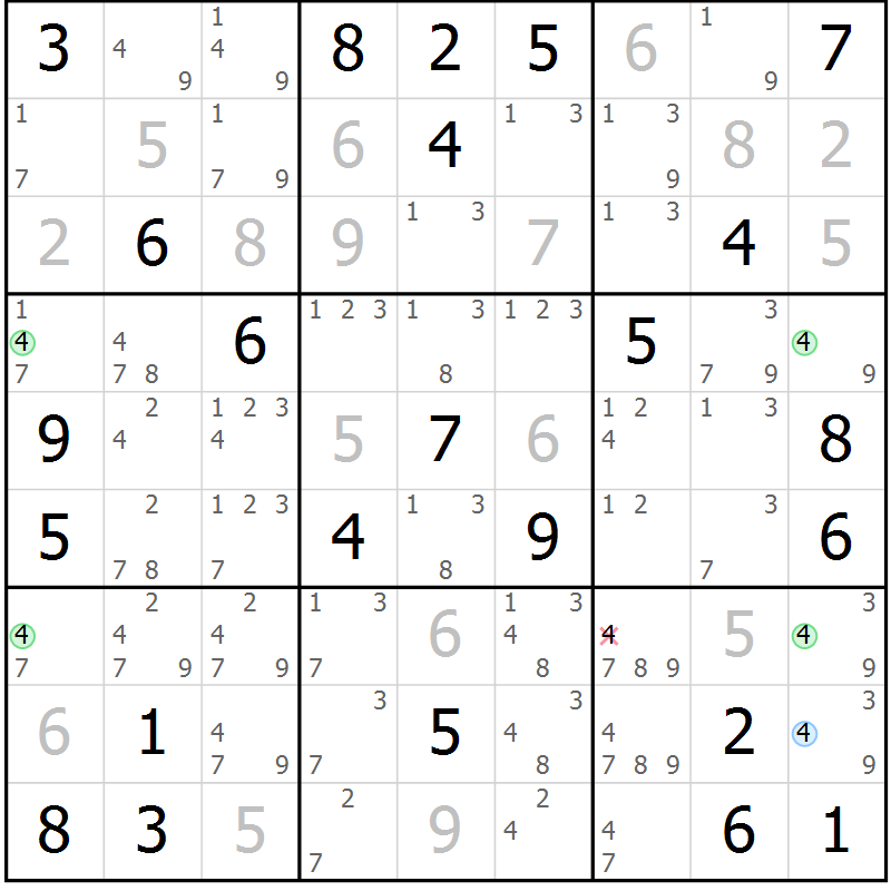 Position des candidats pour la solution de la Gr 77 page 80 du magazine de sudoku Maestro n° 094