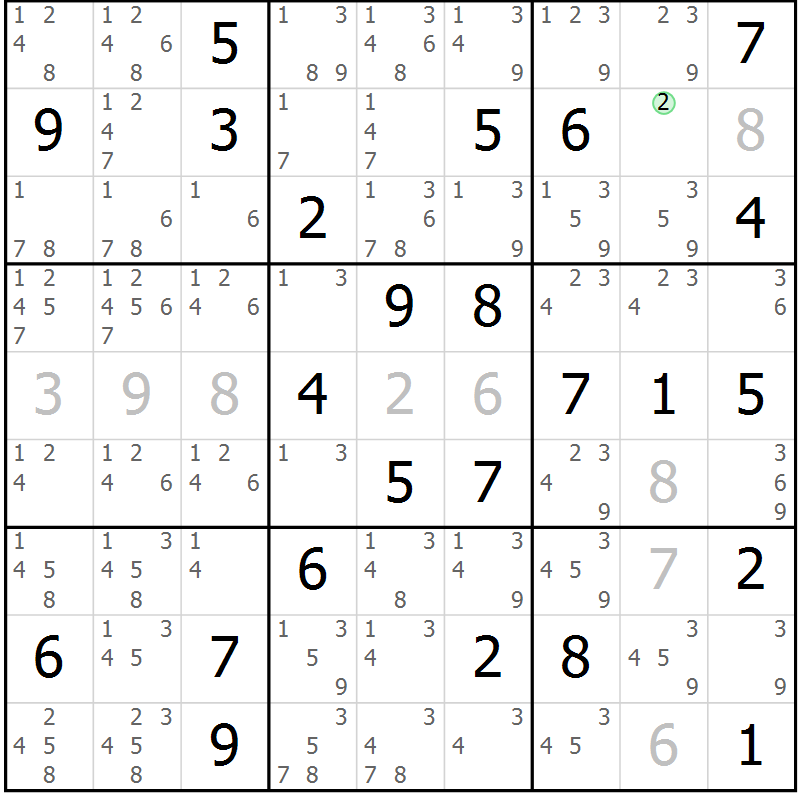 Position des candidats pour la solution de la Gr 78 page 81 du magazine de sudoku Maestro n° 094