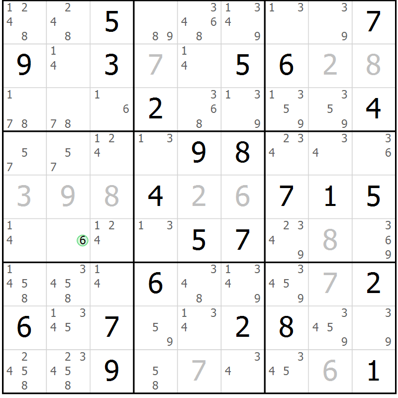 Position des candidats pour la solution de la Gr 78 page 81 du magazine de sudoku Maestro n° 094