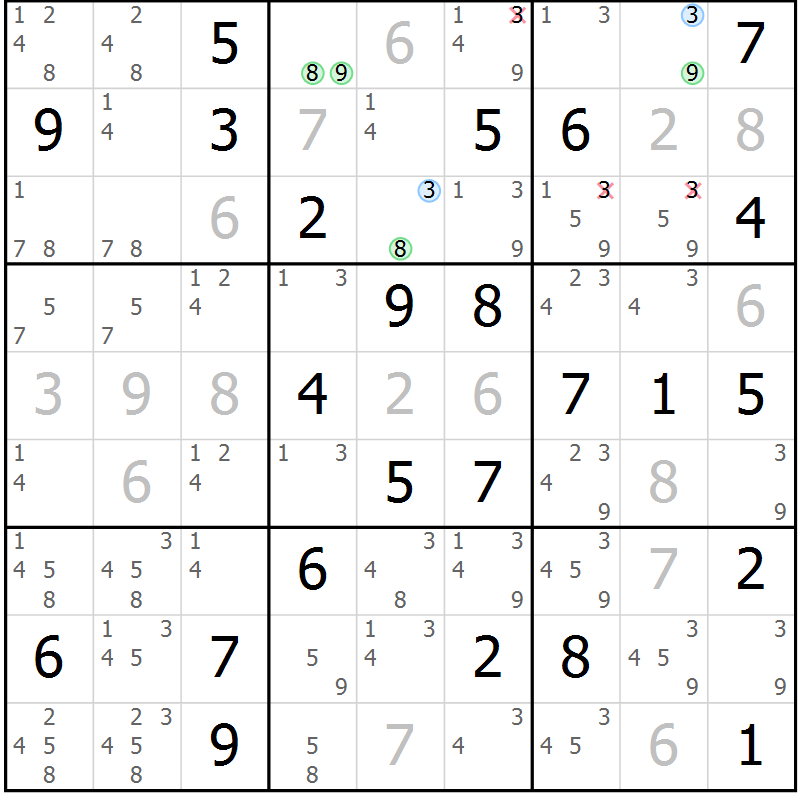 Position des candidats pour la solution de la Gr 78 page 81 du magazine de sudoku Maestro n° 094