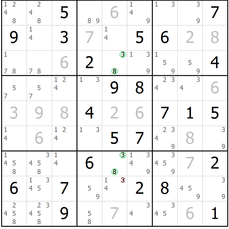 Position des candidats pour la solution de la Gr 78 page 81 du magazine de sudoku Maestro n° 094