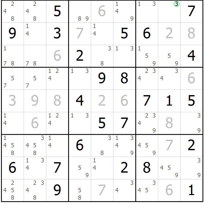 Position des candidats pour la solution de la Gr 78 page 81 du magazine de sudoku Maestro n° 094