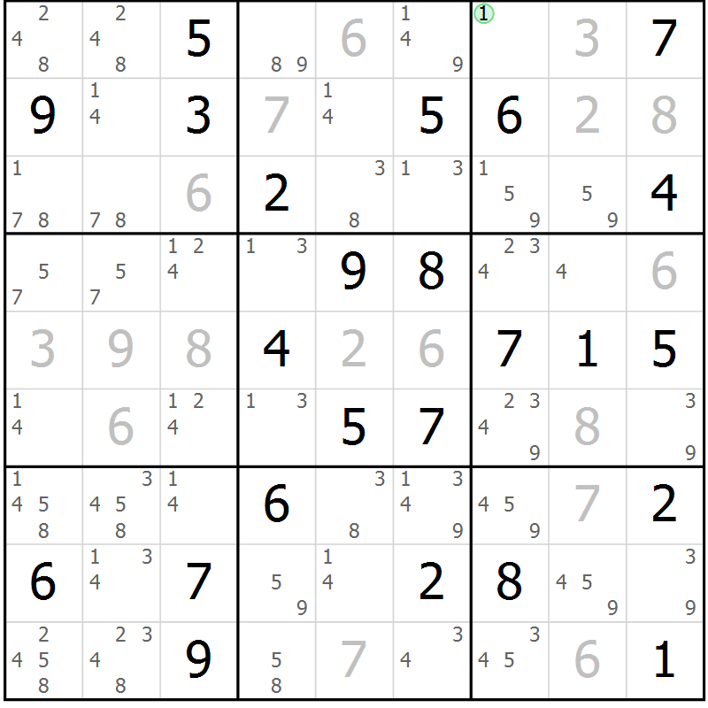 Position des candidats pour la solution de la Gr 78 page 81 du magazine de sudoku Maestro n° 094